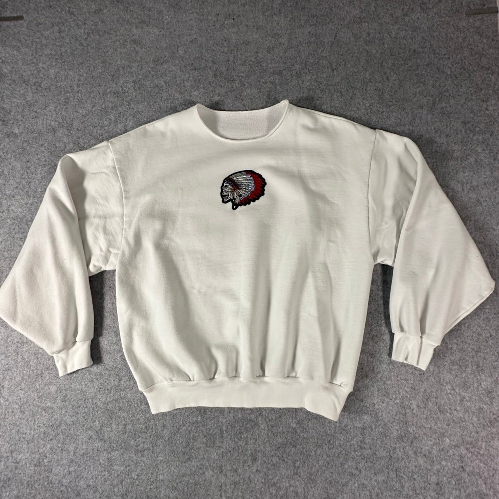Unbranded Skull Headdress Sweatshirt XL White Mens Embroidered Graphic Native